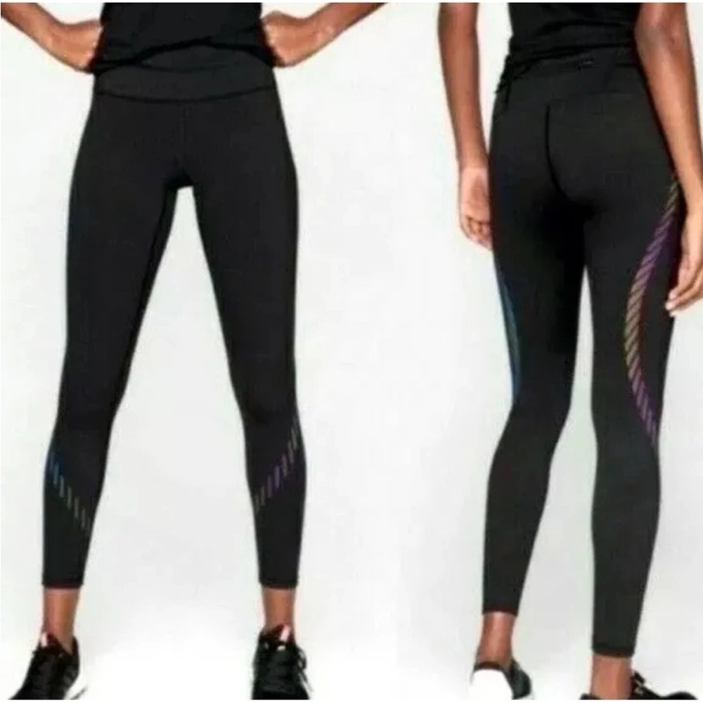 Athleta Womens Size S Spectrum Sonar 7/8 Tight Leggings Black Reflective Stripes